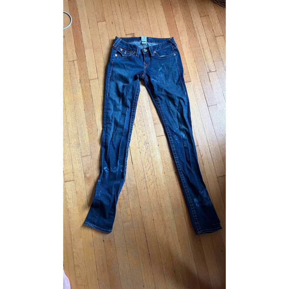 True Religion Skinny Jeans Womens 28 Blue Bleach Splatter Low Rise 10-599